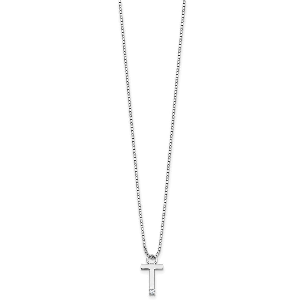 White Ice Sterling Silver Rhodium-plated 18 inch Diamond Letter T Initial Neckalce plus 2 inch Extender QW578T-18