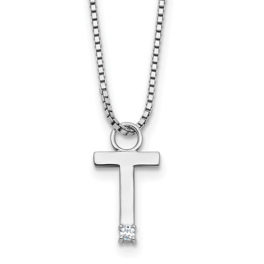 White Ice Sterling Silver Rhodium-plated 18 inch Diamond Letter T Initial Neckalce plus 2 inch Extender QW578T-18