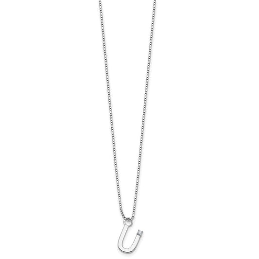 White Ice Sterling Silver Rhodium-plated 18 inch Diamond Letter U Initial Necklace plus 2 inch Extender QW578U-18