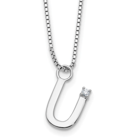 White Ice Sterling Silver Rhodium-plated 18 inch Diamond Letter U Initial Necklace plus 2 inch Extender QW578U-18