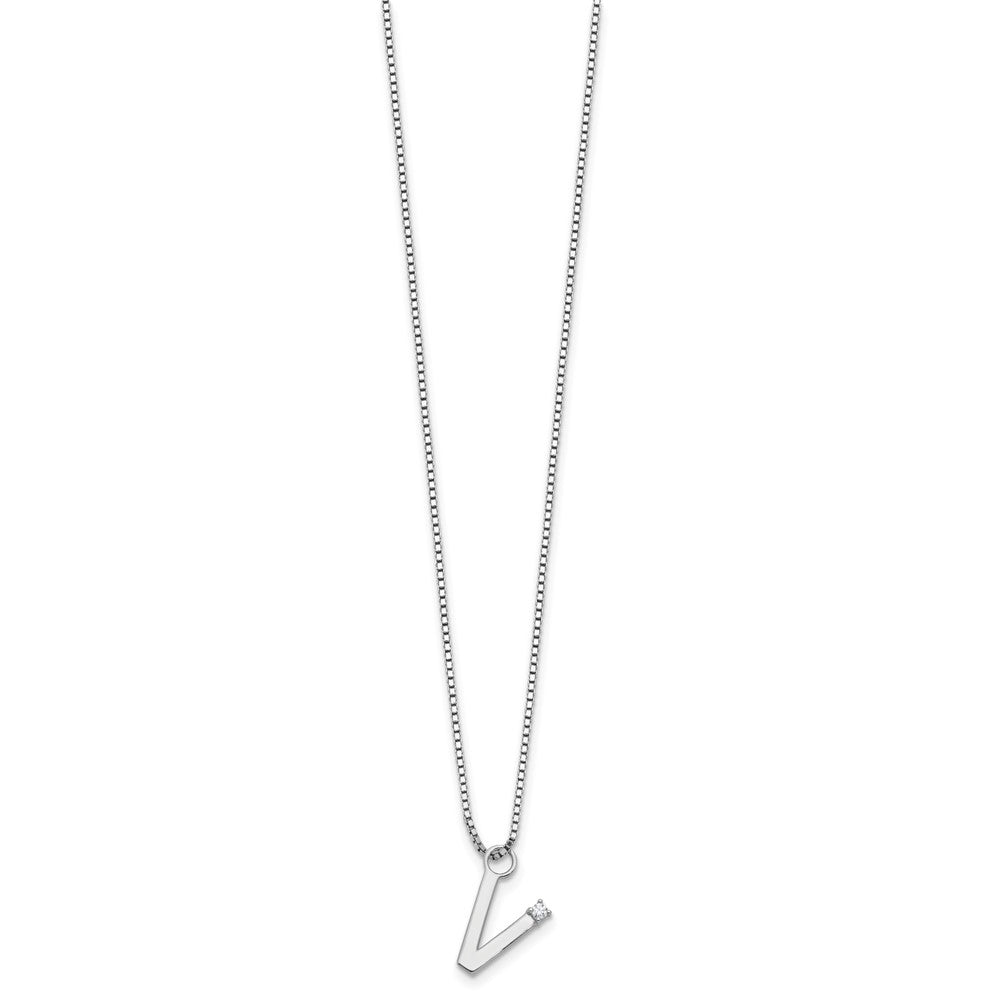 White Ice Sterling Silver Rhodium-plated 18 inch Diamond Letter V Initial Necklace plus 2 inch Extender QW578V-18