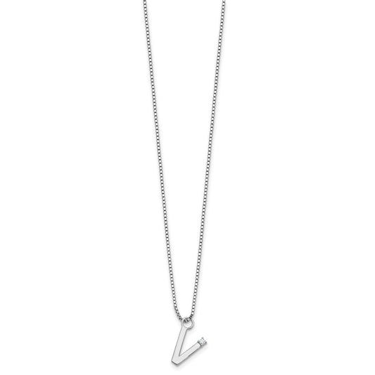 White Ice Sterling Silver Rhodium-plated 18 inch Diamond Letter V Initial Necklace plus 2 inch Extender QW578V-18