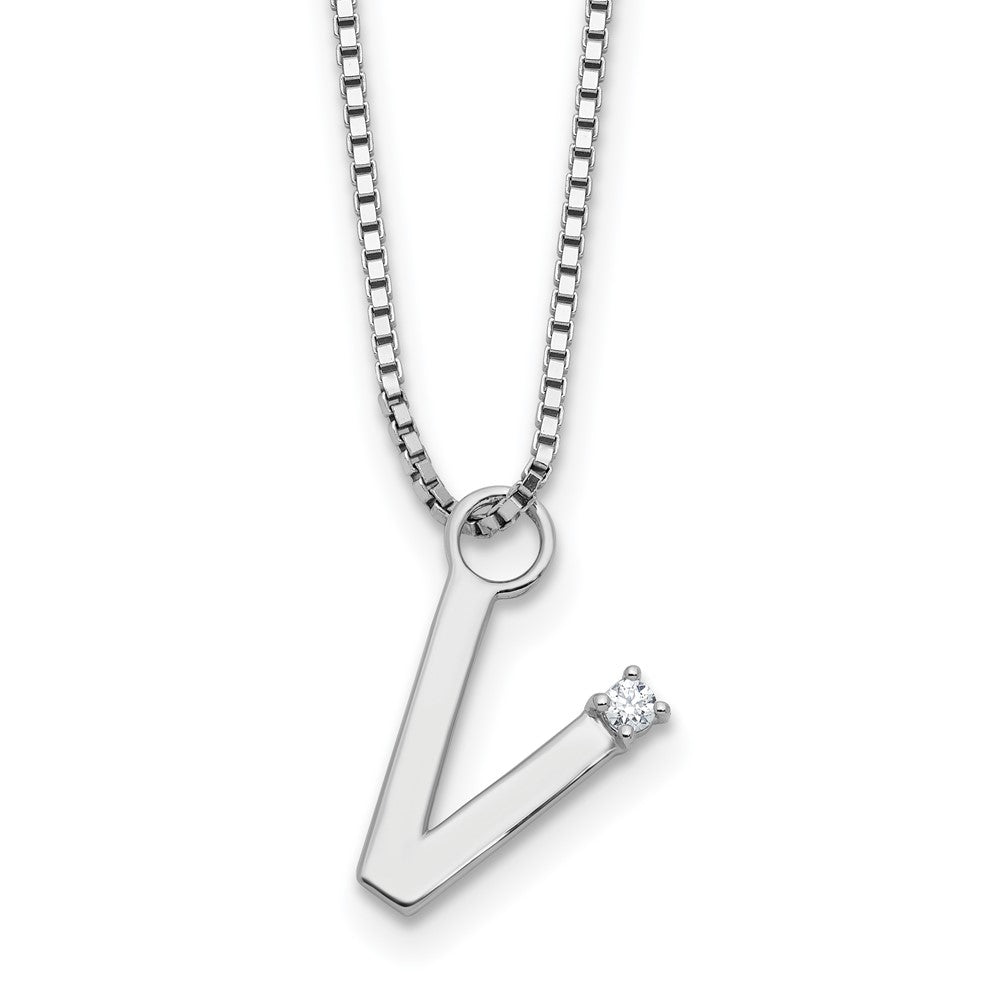 White Ice Sterling Silver Rhodium-plated 18 inch Diamond Letter V Initial Necklace plus 2 inch Extender QW578V-18