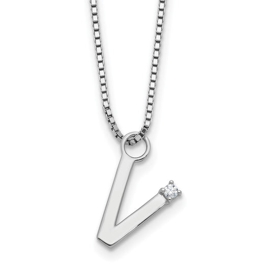White Ice Sterling Silver Rhodium-plated 18 inch Diamond Letter V Initial Necklace plus 2 inch Extender QW578V-18