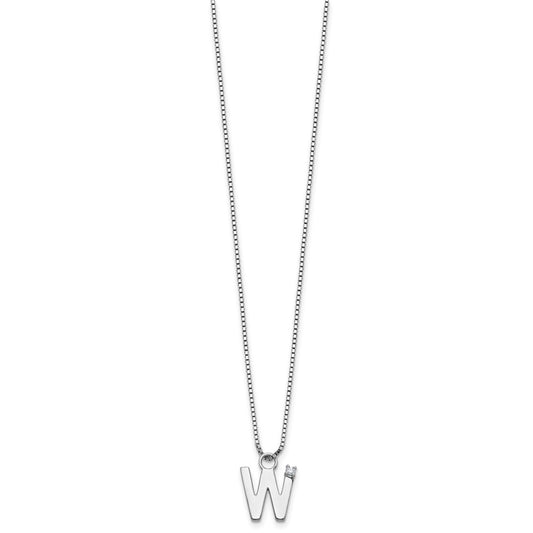 White Ice Sterling Silver Rhodium-plated 18 inch Diamond Letter W Initial Necklace plus 2 inch Extender QW578W-18