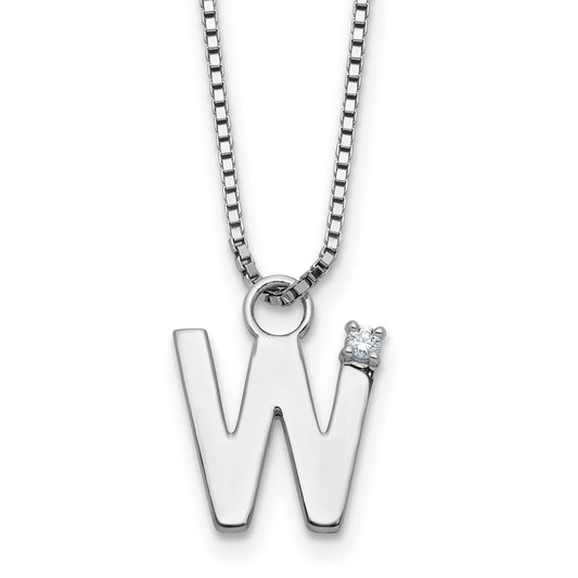 White Ice Sterling Silver Rhodium-plated 18 inch Diamond Letter W Initial Necklace plus 2 inch Extender QW578W-18