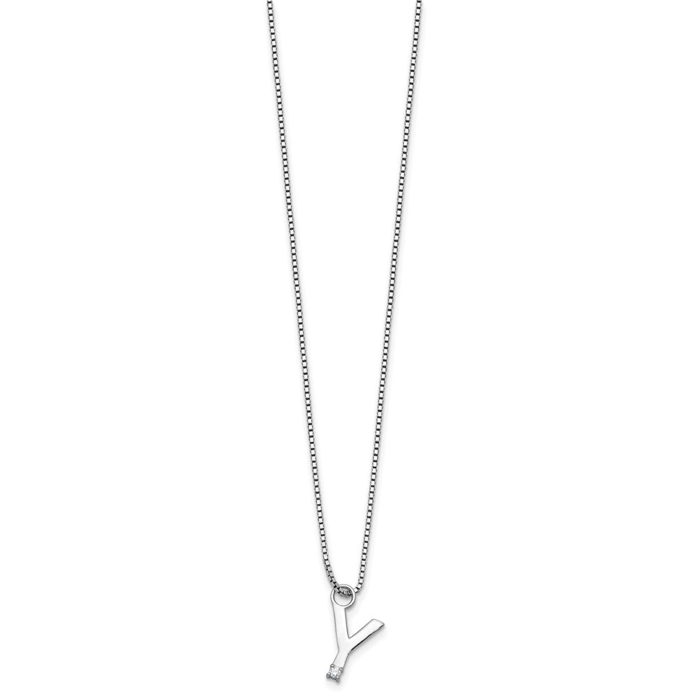 White Ice Sterling Silver Rhodium-plated 18 inch Diamond Letter Y Initial Necklace plus 2 inch Extender QW578Y-18
