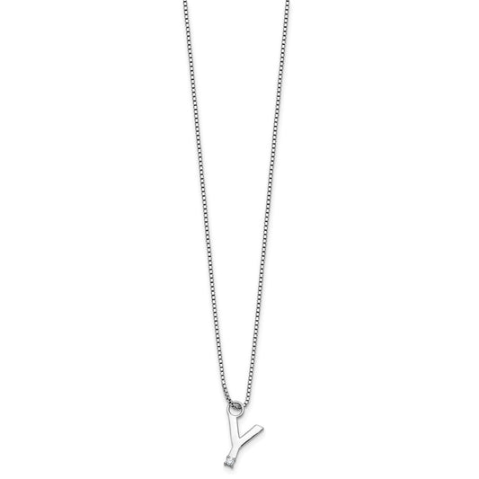 White Ice Sterling Silver Rhodium-plated 18 inch Diamond Letter Y Initial Necklace plus 2 inch Extender QW578Y-18
