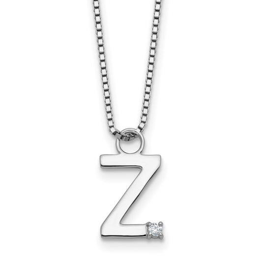 White Ice Sterling Silver Rhodium-plated 18 inch Diamond Letter Z Initial Necklace plus 2 inch Extender QW578Z-18