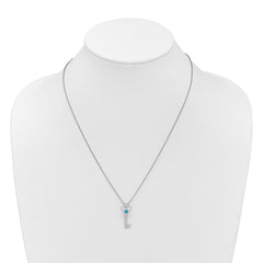 White Ice Sterling Silver Rhodium-plated Key with Blue Topaz and Diamond 18in Necklace with 2in extender QW580-18