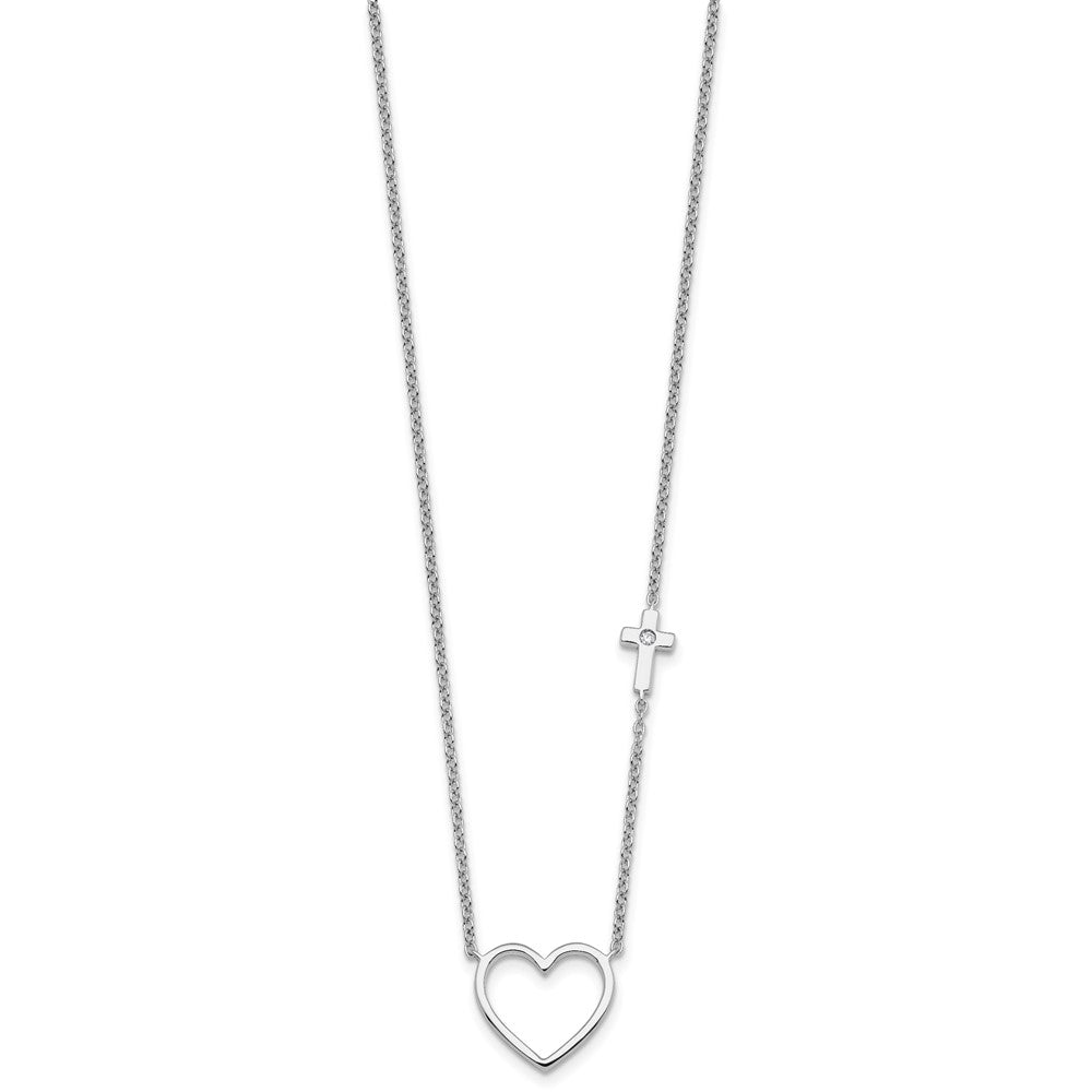 White Ice Sterling Silver Rhodium-plated Diamond Heart and Cross 18 inch Necklace plus 2 inch Extender QW582-18
