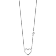 White Ice Sterling Silver Rhodium-plated Diamond Heart and Cross 18 inch Necklace plus 2 inch Extender QW582-18