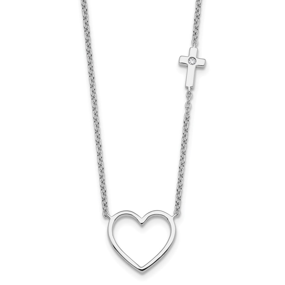 White Ice Sterling Silver Rhodium-plated Diamond Heart and Cross 18 inch Necklace plus 2 inch Extender QW582-18