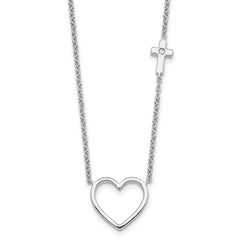 White Ice Sterling Silver Rhodium-plated Diamond Heart and Cross 18 inch Necklace plus 2 inch Extender QW582-18
