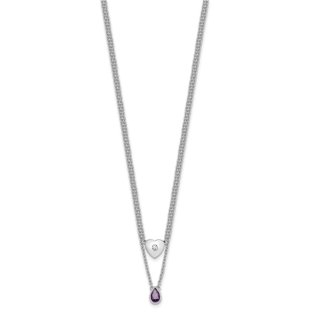 White Ice Sterling Silver Rhodium-plated 18 inch Diamond Heart and Amethyst Teardrop Necklace plus 2 inch Extender QW584AM-18