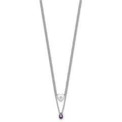 White Ice Sterling Silver Rhodium-plated 18 inch Diamond Heart and Amethyst Teardrop Necklace plus 2 inch Extender QW584AM-18