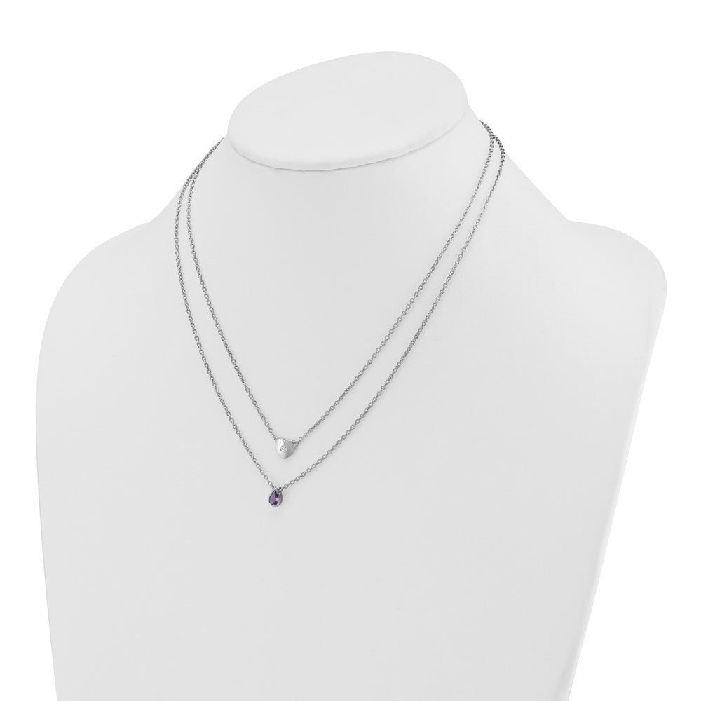 White Ice Sterling Silver Rhodium-plated 18 inch Diamond Heart and Amethyst Teardrop Necklace plus 2 inch Extender QW584AM-18