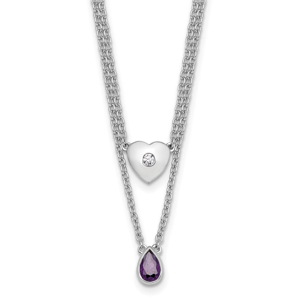 White Ice Sterling Silver Rhodium-plated 18 inch Diamond Heart and Amethyst Teardrop Necklace plus 2 inch Extender QW584AM-18