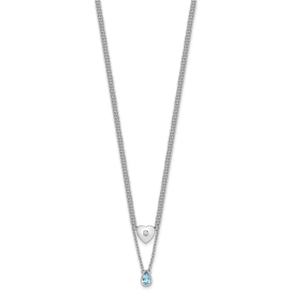 White Ice Sterling Silver Rhodium-plated 18 inch Diamond Heart and Blue Topaz Teardrop Necklace with 2 inch Extender QW584BT-18