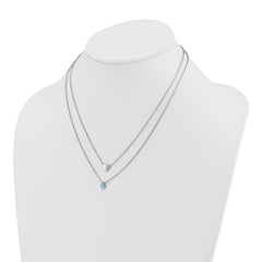 White Ice Sterling Silver Rhodium-plated 18 inch Diamond Heart and Blue Topaz Teardrop Necklace with 2 inch Extender QW584BT-18