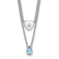 White Ice Sterling Silver Rhodium-plated 18 inch Diamond Heart and Blue Topaz Teardrop Necklace with 2 inch Extender QW584BT-18