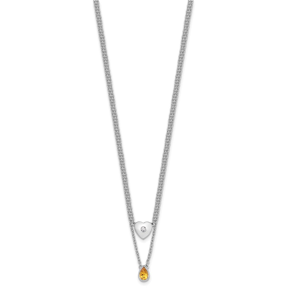 White Ice Sterling Silver Rhodium-plated 18 inch Diamond Heart and Citrine Teardrop Necklace plus 2 inch Extender QW584CI-18
