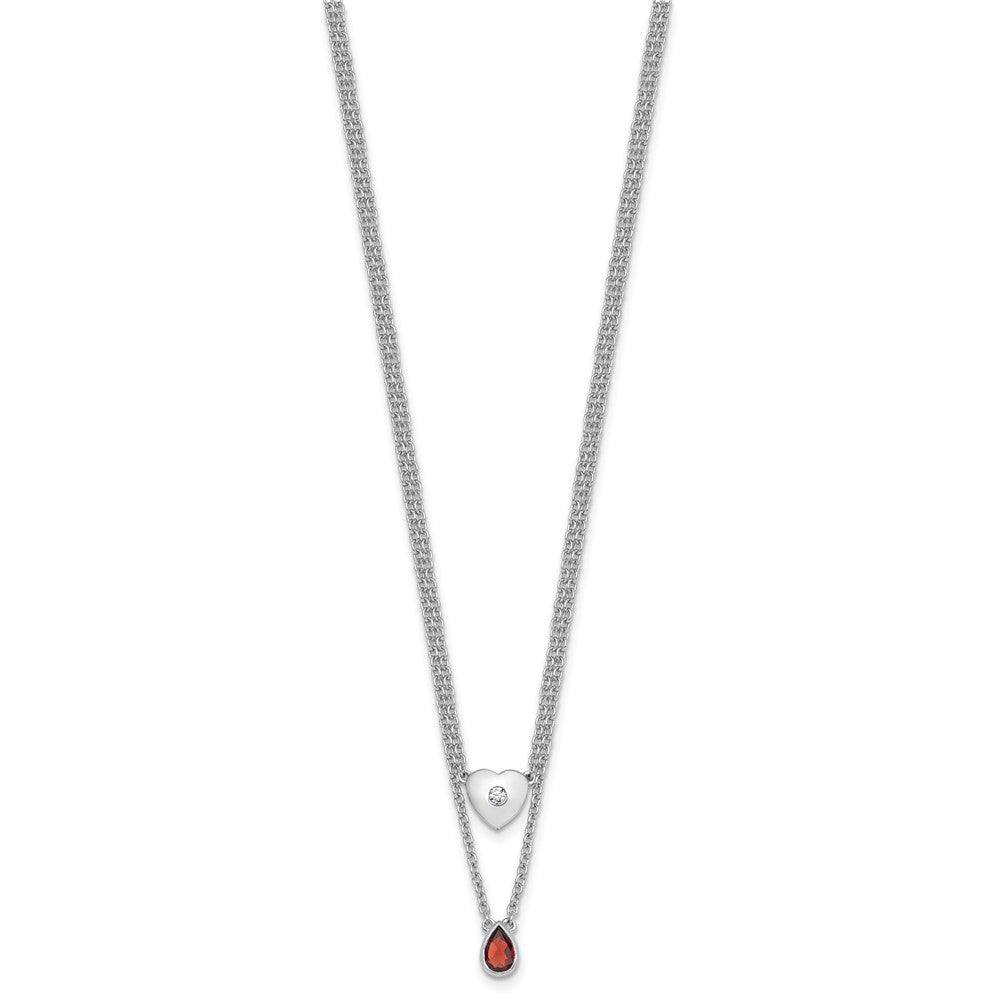 White Ice Sterling Silver Rhodium-plated 18inch Diamond Heart and Garnet Teardrop Necklace plus 2 inch Extender QW584GA-18