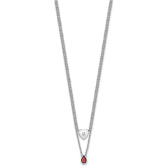 White Ice Sterling Silver Rhodium-plated 18inch Diamond Heart and Garnet Teardrop Necklace plus 2 inch Extender QW584GA-18