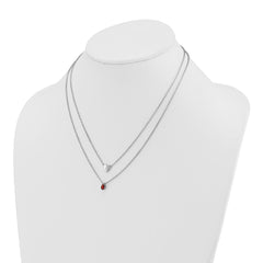 White Ice Sterling Silver Rhodium-plated 18inch Diamond Heart and Garnet Teardrop Necklace plus 2 inch Extender QW584GA-18