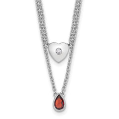 White Ice Sterling Silver Rhodium-plated 18inch Diamond Heart and Garnet Teardrop Necklace plus 2 inch Extender QW584GA-18