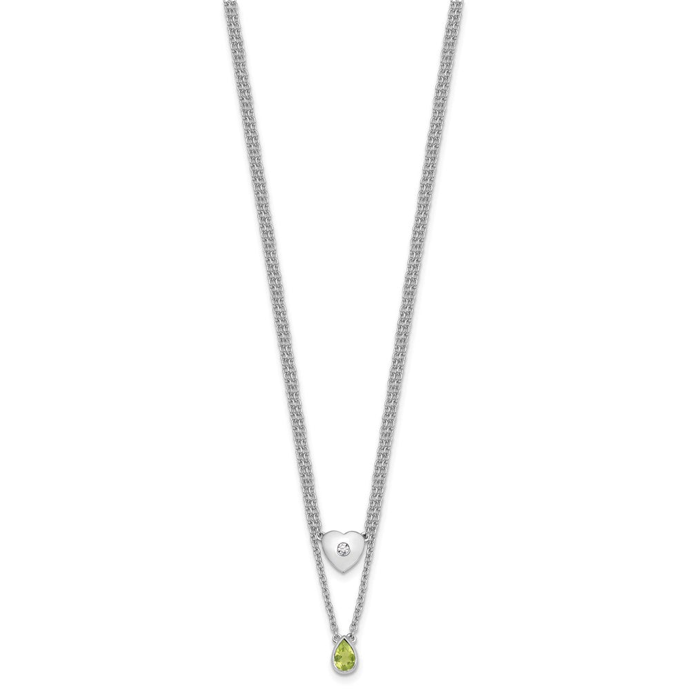 White Ice Sterling Silver Rhodium-plated 18 inch Diamond Heart and Peridot Teardrop Necklace plus 2 inch Extender QW584PE-18