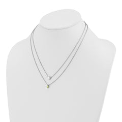 White Ice Sterling Silver Rhodium-plated 18 inch Diamond Heart and Peridot Teardrop Necklace plus 2 inch Extender QW584PE-18