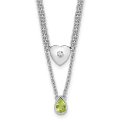 White Ice Sterling Silver Rhodium-plated 18 inch Diamond Heart and Peridot Teardrop Necklace plus 2 inch Extender QW584PE-18