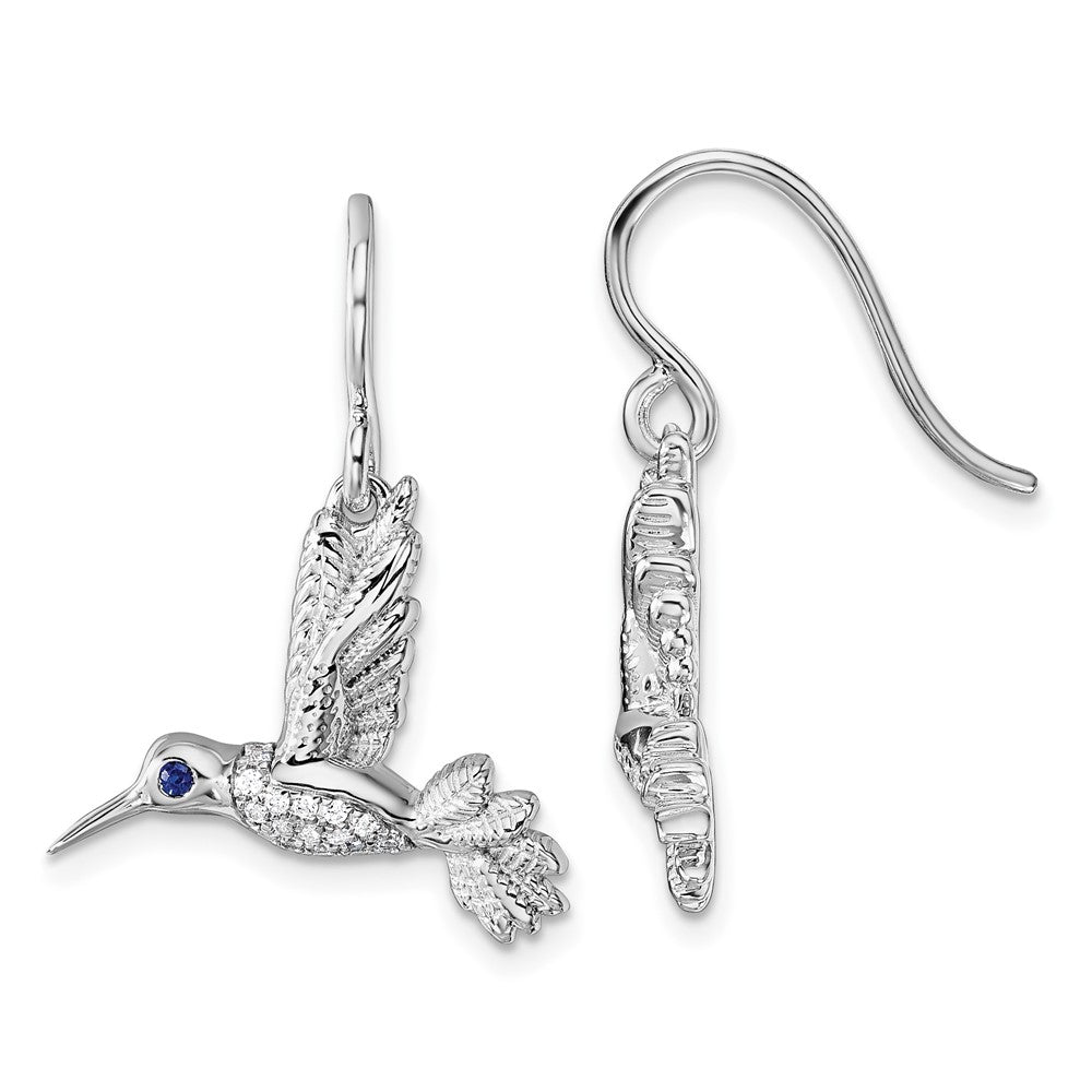 QW585 White Ice Sterling Silver Rhodium-plated Diamond and Sapphire Humming Bird Earrings