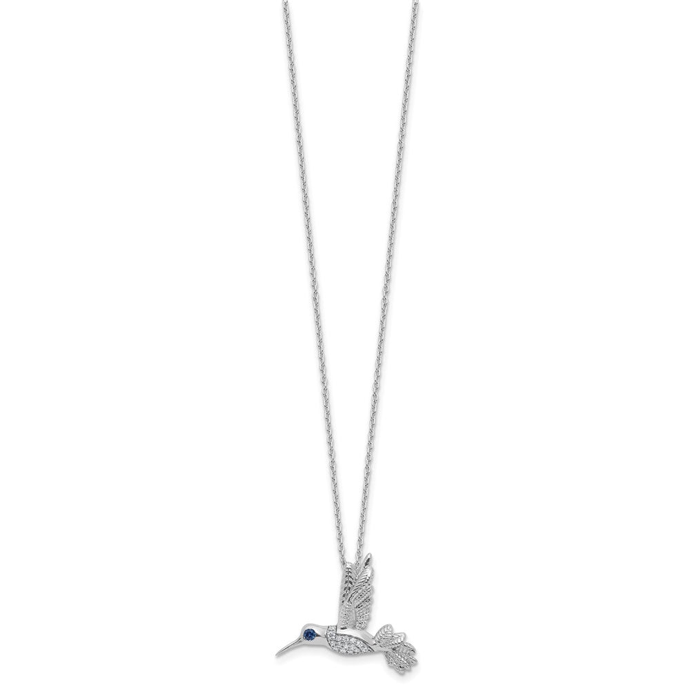 White Ice Sterling Silver Rhodium-plated Diamond and Sapphire Humming Bird 18 inch Necklace plus 2 inch Extender QW586-18