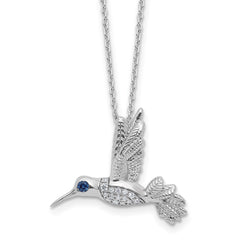 White Ice Sterling Silver Rhodium-plated Diamond and Sapphire Humming Bird 18 inch Necklace plus 2 inch Extender QW586-18