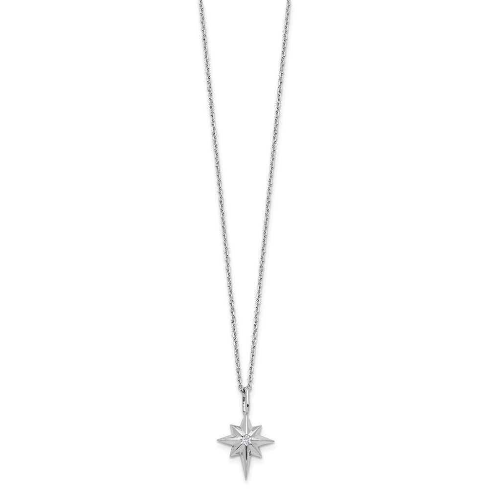 White Ice Sterling Silver Rhodium-plated Star with a Diamond 18inch Necklace plus 2 inch Extender QW588-18