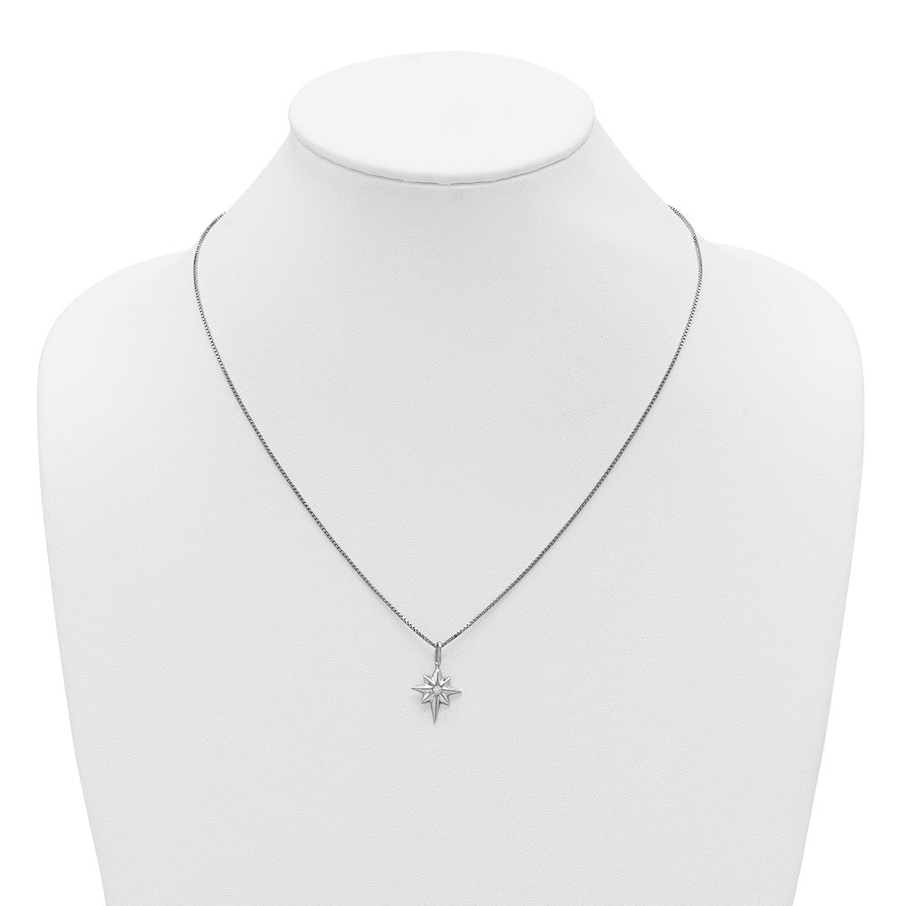 White Ice Sterling Silver Rhodium-plated Star with a Diamond 18inch Necklace plus 2 inch Extender QW588-18