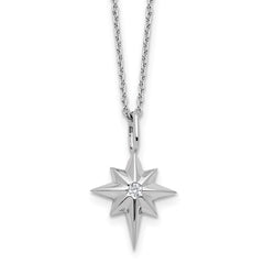 White Ice Sterling Silver Rhodium-plated Star with a Diamond 18inch Necklace plus 2 inch Extender QW588-18