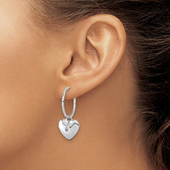 QW589 White Ice Sterling Silver Rhodium-plated Diamond Heart C-Hoop Earrings