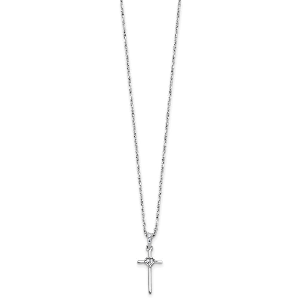White Ice Sterling Silver Rhodium-plated 18 inch Diamond Cross and Heart Necklace plus 2 inch Extender QW590-18