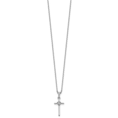 White Ice Sterling Silver Rhodium-plated 18 inch Diamond Cross and Heart Necklace plus 2 inch Extender QW590-18