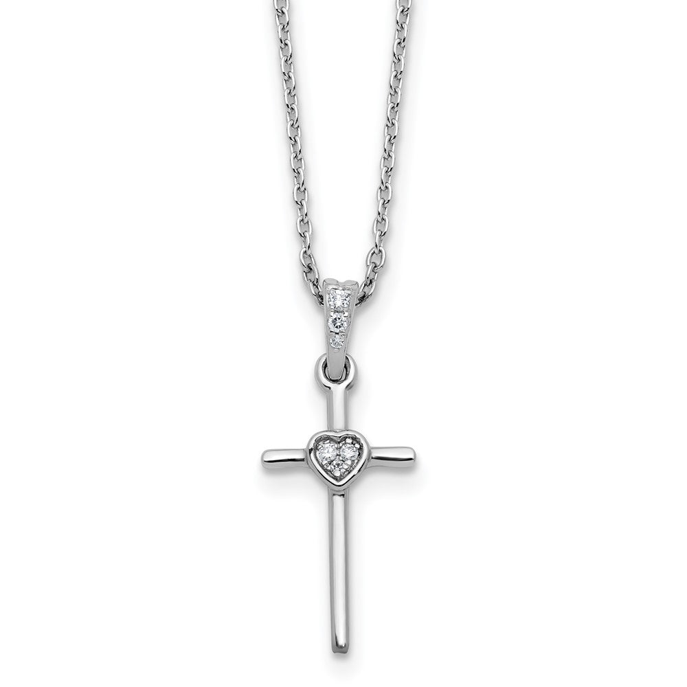 White Ice Sterling Silver Rhodium-plated 18 inch Diamond Cross and Heart Necklace plus 2 inch Extender QW590-18