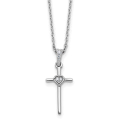 White Ice Sterling Silver Rhodium-plated 18 inch Diamond Cross and Heart Necklace plus 2 inch Extender QW590-18