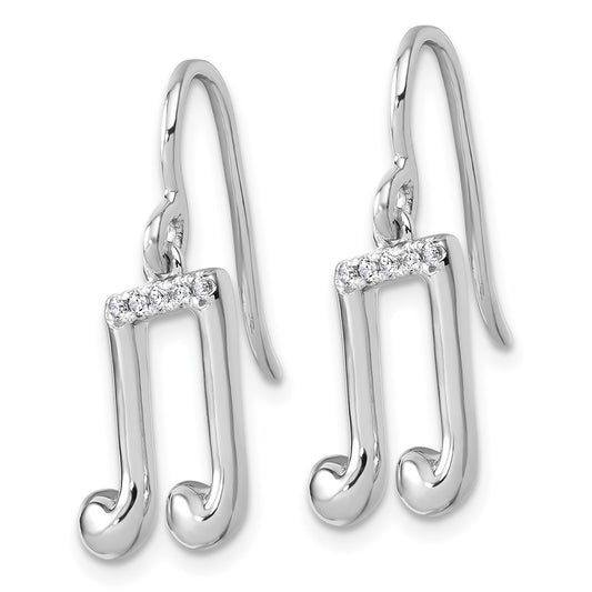 QW593 White Ice Sterling Silver Rhodium-plated Diamond Music Note Dangle Earrings