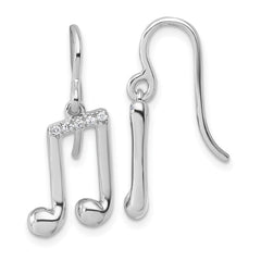 QW593 White Ice Sterling Silver Rhodium-plated Diamond Music Note Dangle Earrings