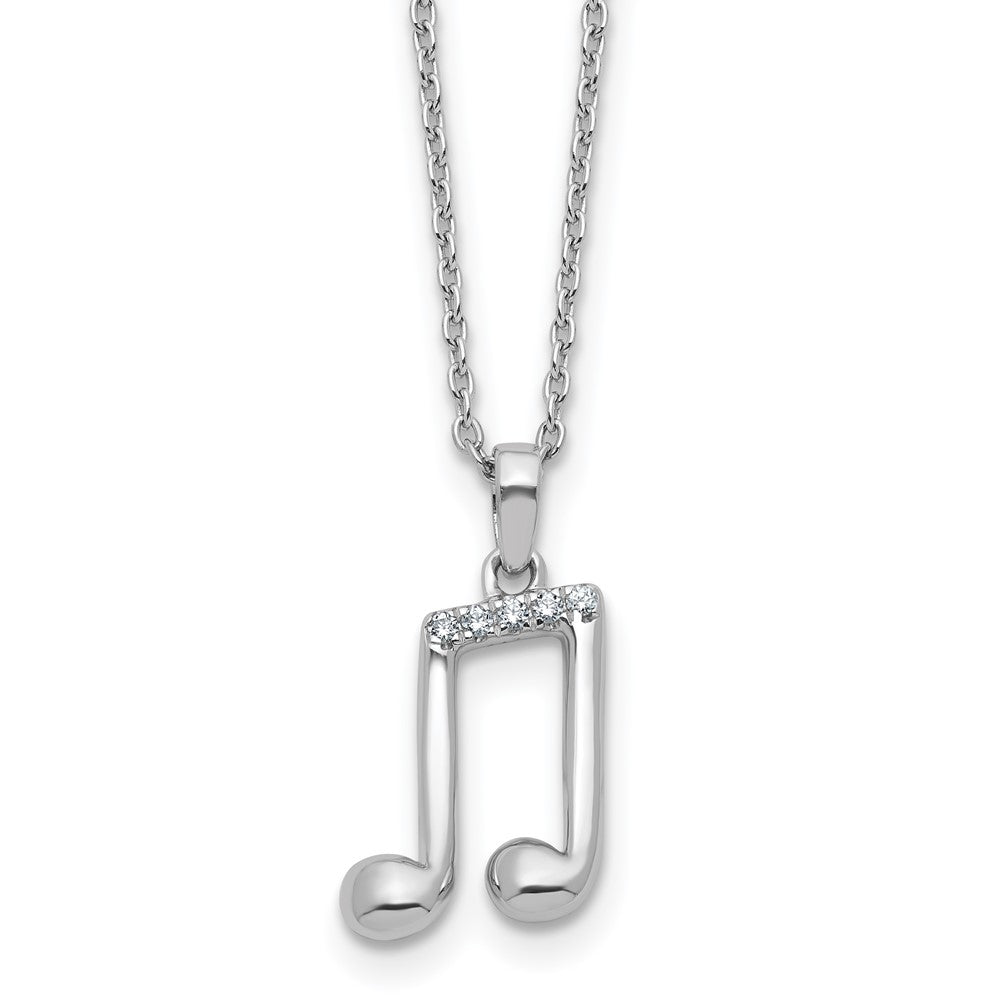 White Ice Sterling Silver Rhodium-plated Diamond Music Note 18 inch Necklace plus 2 inch Extender QW594-18