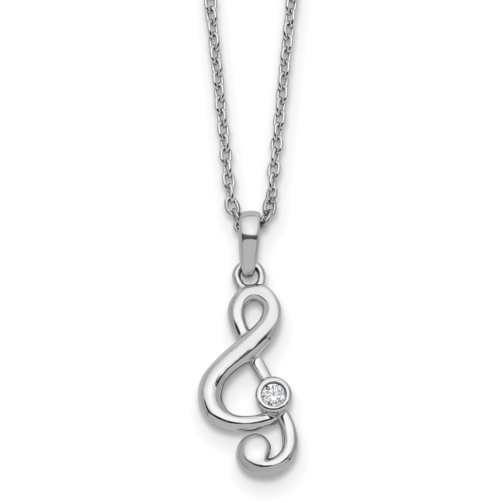 White Ice Sterling Silver Rhodium-plated Diamond Music Note 18 inch Necklace plus 2 inch Extender QW595-18
