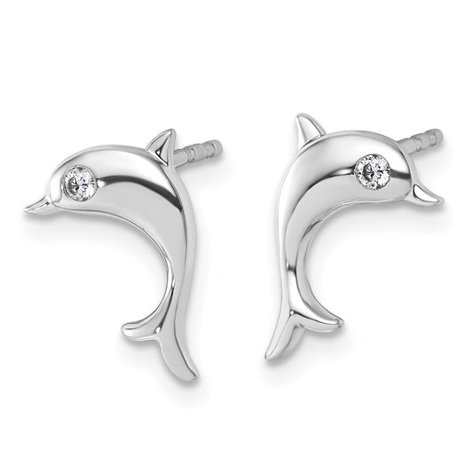 QW597 White Ice Sterling Silver Rhodium-plated Diamond Dolphin Post Earrings