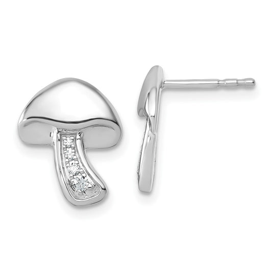 QW598 White Ice Sterling Silver Rhodium-plated Diamond Mushroom Earrings